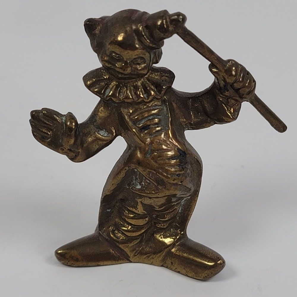 Vintage Solid Brass Clown Figurine Miniature Heavy Metal Circus Decor 2.25 Inch